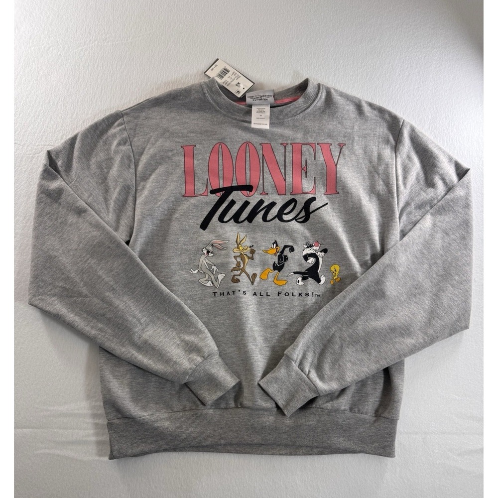Looney Tunes Womens Sweatshirt Size XS "That's All Folks" Gray Super Soft NWT